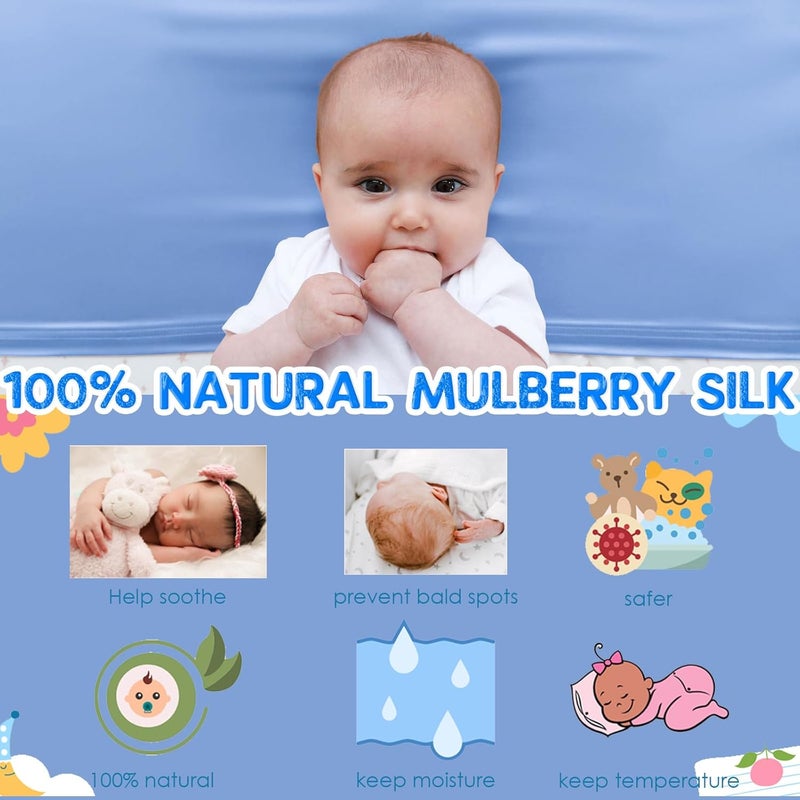 PROMEED 2 Pack 100% Mulberry Silk Crib Sleeve for Baby Hair Loss Prevention, Premium 23 Momme Natural Silk Bassinet Slip for Bassinets/Cradles/Cots/Cribs (Light Blue) - Image 2